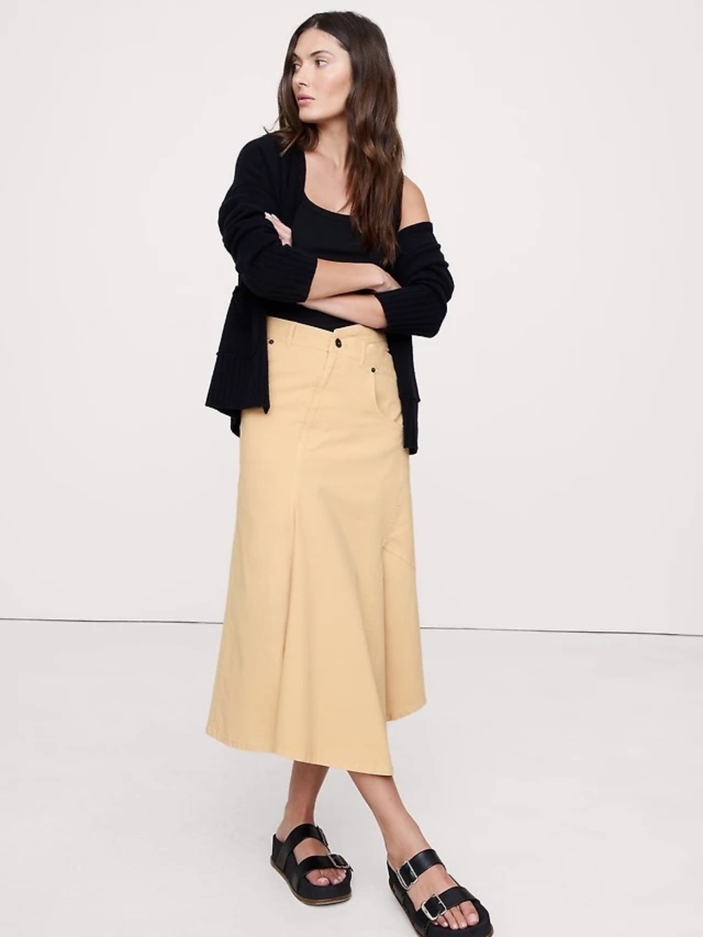NWT! Banana Republic Tan Crossover Stretch-Cotton Long-Midi Skirt 🌵